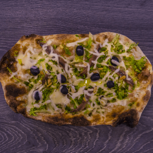 pinsa scarola olive alici pecorino capperi